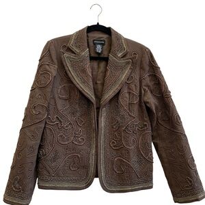Sutton Studio Embroidered Beaded Jacket Brown Boho Western Festival 10